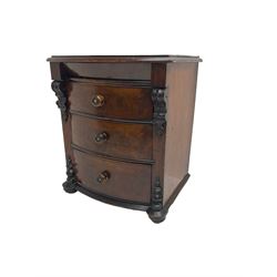 Small narrow Victorian mahogany chest, fitted with secret frieze drawer over three drawers, carved corbels 