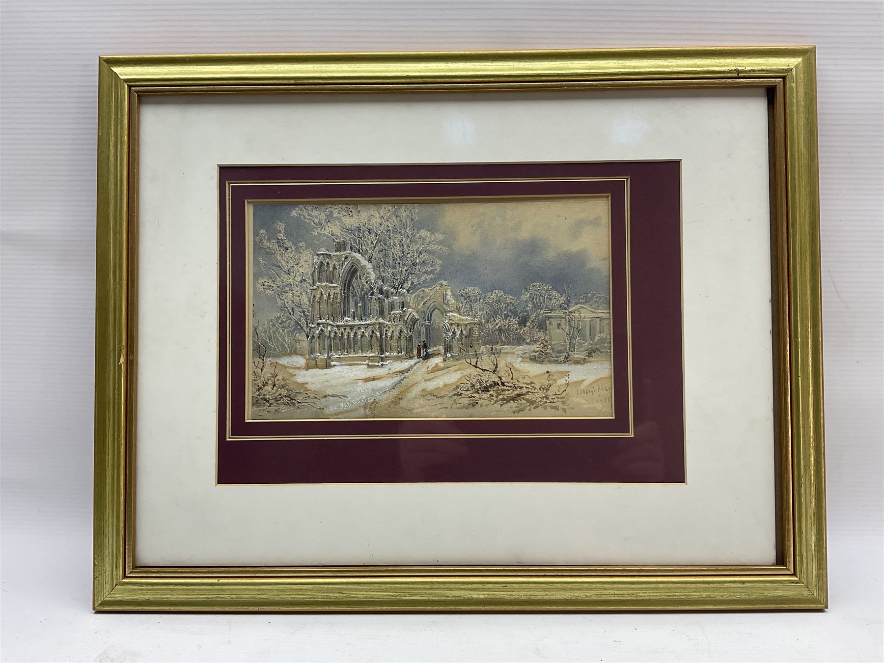 William James Boddy (British 1831-1911): 'St Mary's Abbey' in the Snow - York, watercolour heightened with white unsigned, titled and dated 187*, 14cm x 23cm