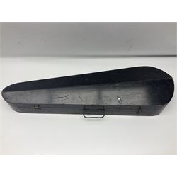 German violin c1900 for re-assembly with 36cm two-piece maple back and ribs and spruce top; L59cm; in ebonised wooden 'coffin' case with two bows