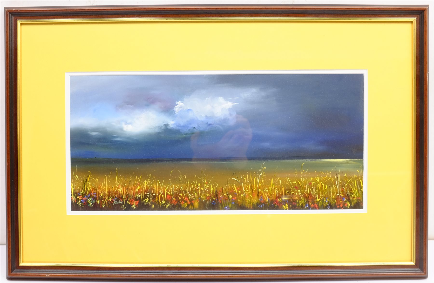 Pat Godfrey (Australian 1934-): 'Track in Megalong Valley' New South Wales, oil on board signed, titled on artist's studio label verso 14cm x 19cm; Blacke (Contemporary): Dark Skies, acrylic signed 20cm x 43cm (2)