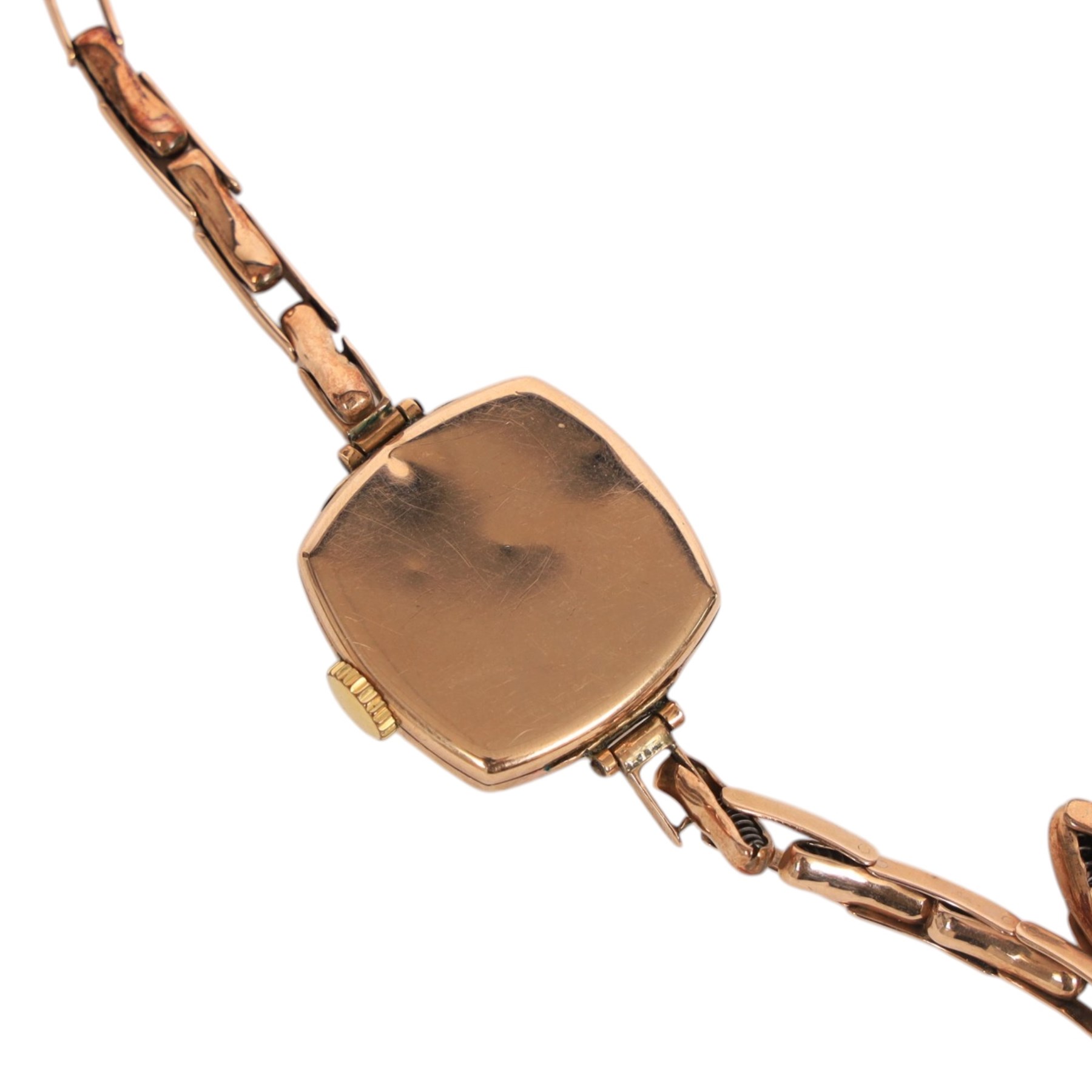 9ct gold cased ladies manual wind wristwatch, on expanding 9ct gold strap with additional 9ct gold expanding links