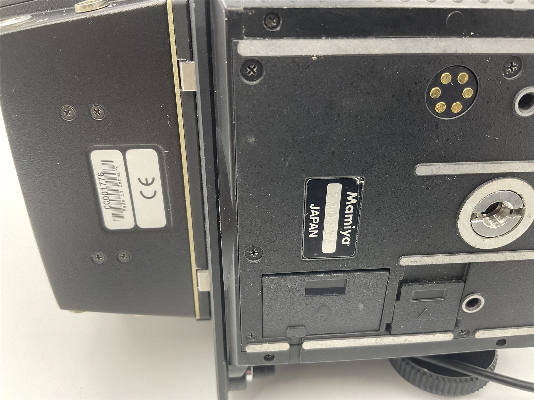 Mamiya RZ67 professional camera body, serial no 120282, with 'Mamiya-Sekor Z f=50mm 1:4.5 W' lens, serial no 18057 and RZ67 AE Prism Finder serial no 106809