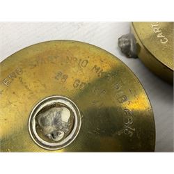 Four post-WW2 'silver' medallions of Adolf Hitler/German interest, two depicting Von Hindenburg also; and pair of 1960s trench art shell case bases as ashtrays mounted with Libyan Five Milliemes coins as cigarette rests (6)