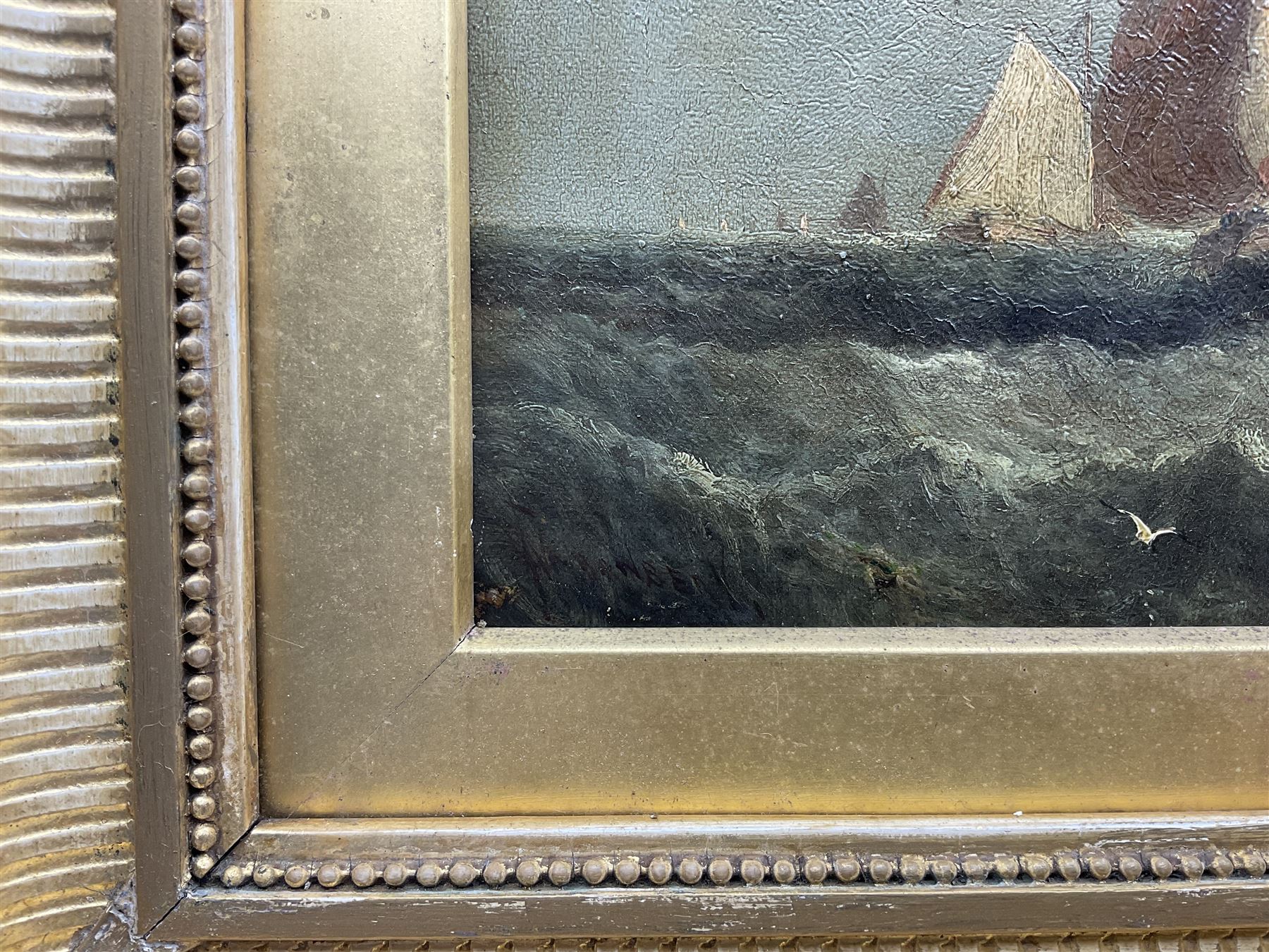 William Anslow Thornley (British fl.1858-1898): Leaving the Harbour in Heavy Seas, oil on canvas signed 'Thornbery' 24.5cm x 34.5cm 