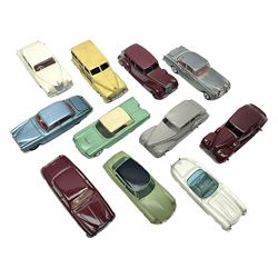  Eleven unboxed and playworn early die-cast models including Dinky Packard, Buick, two Jaguar Mark X and estate wagon, Corgi Mercedes-Benz 300S.L. Roadster, Ford Thunderbird, Citroen DS19 and Bentley Continental Sports Saloon, Spot-On Armstrong Siddeley Sapphire etc; all unboxed (11)