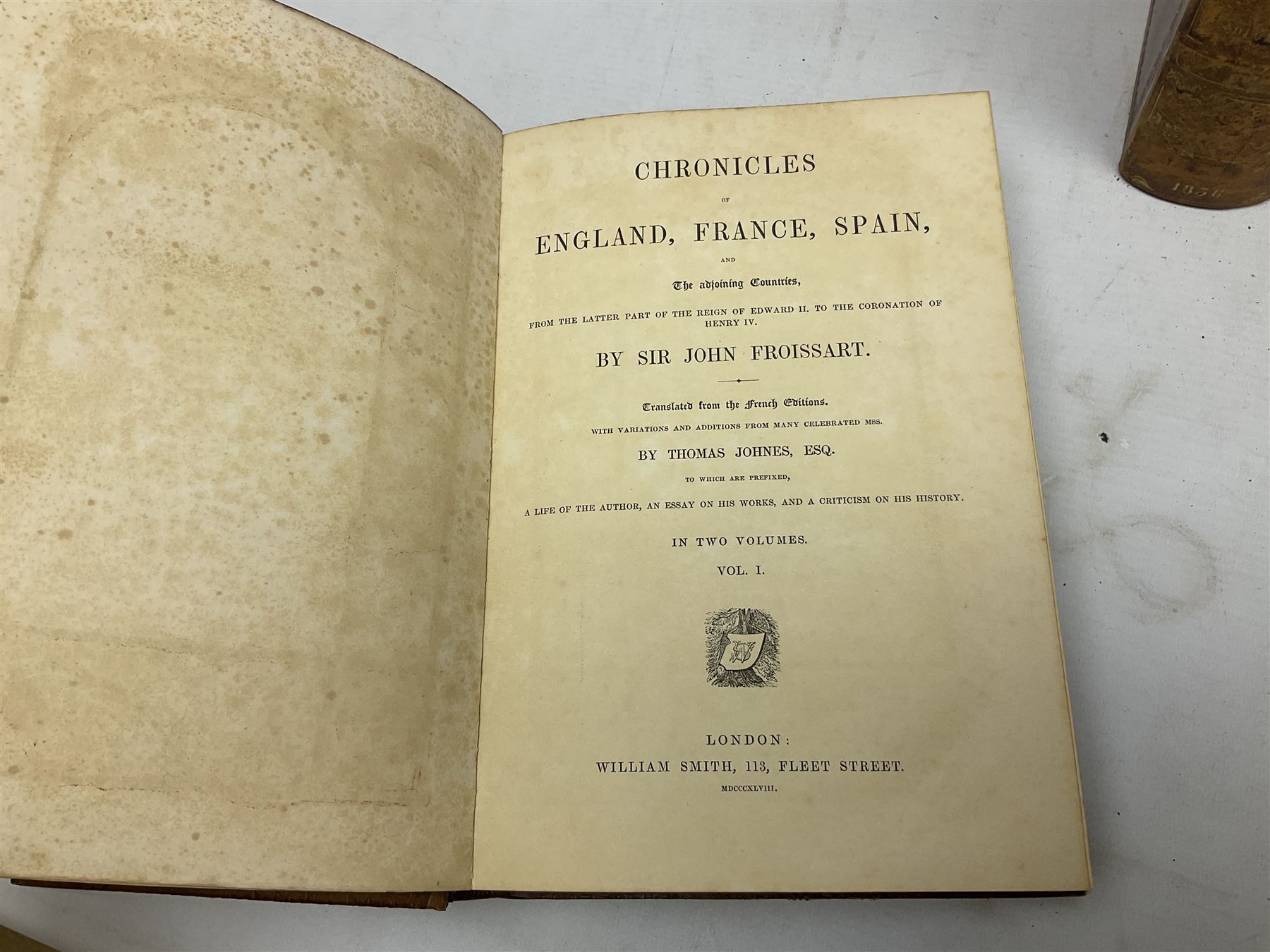 19th century and later leather bound books, to include Froissart, Sir John; Chronicles of England, France, Spain, Portugal, Scotland... two volumes London, 1812, Lyttleton, George: The History of England... two volumes London 1806, Clarke Adams; The Holy Bible, in six volumes, London 1836 and five other books 