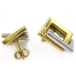  Pair of 18ct white and yellow gold rectangular link ear-rings, hallmarked  