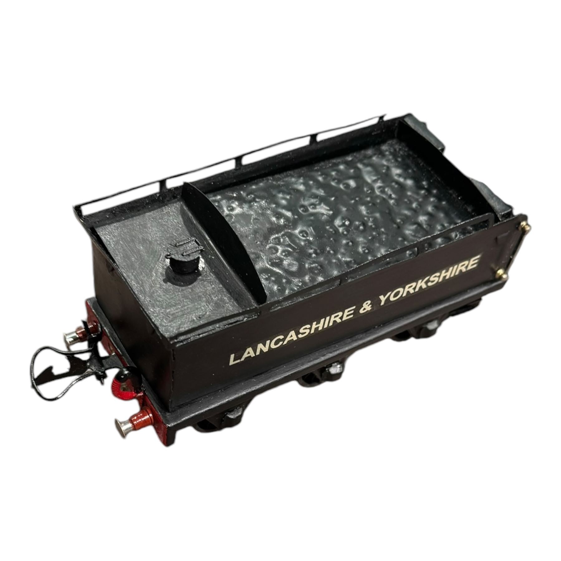 Scratch-built 0 gauge Lancashire & Yorkshire 0-6-0 locomotive no. 243, with tender, in black livery,  built using mostly Hornby parts