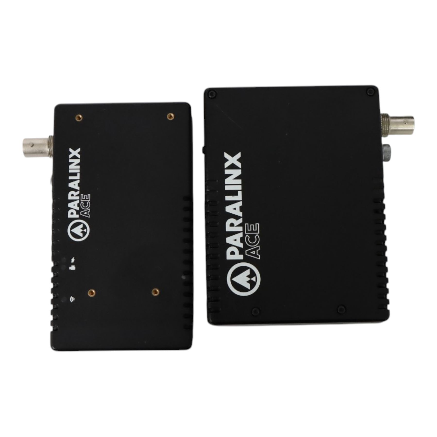 Paralinx Ace wireless transmitter and receiver set, with two SmallRig magic arms, associated cables including four D-tap to two-pin lemo cables, two short and one long SDI cables and SmallRig clamp, contained within Peli 1400 case