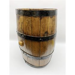 19th century oak and metal bound coopered barrel, H51cm W36cm