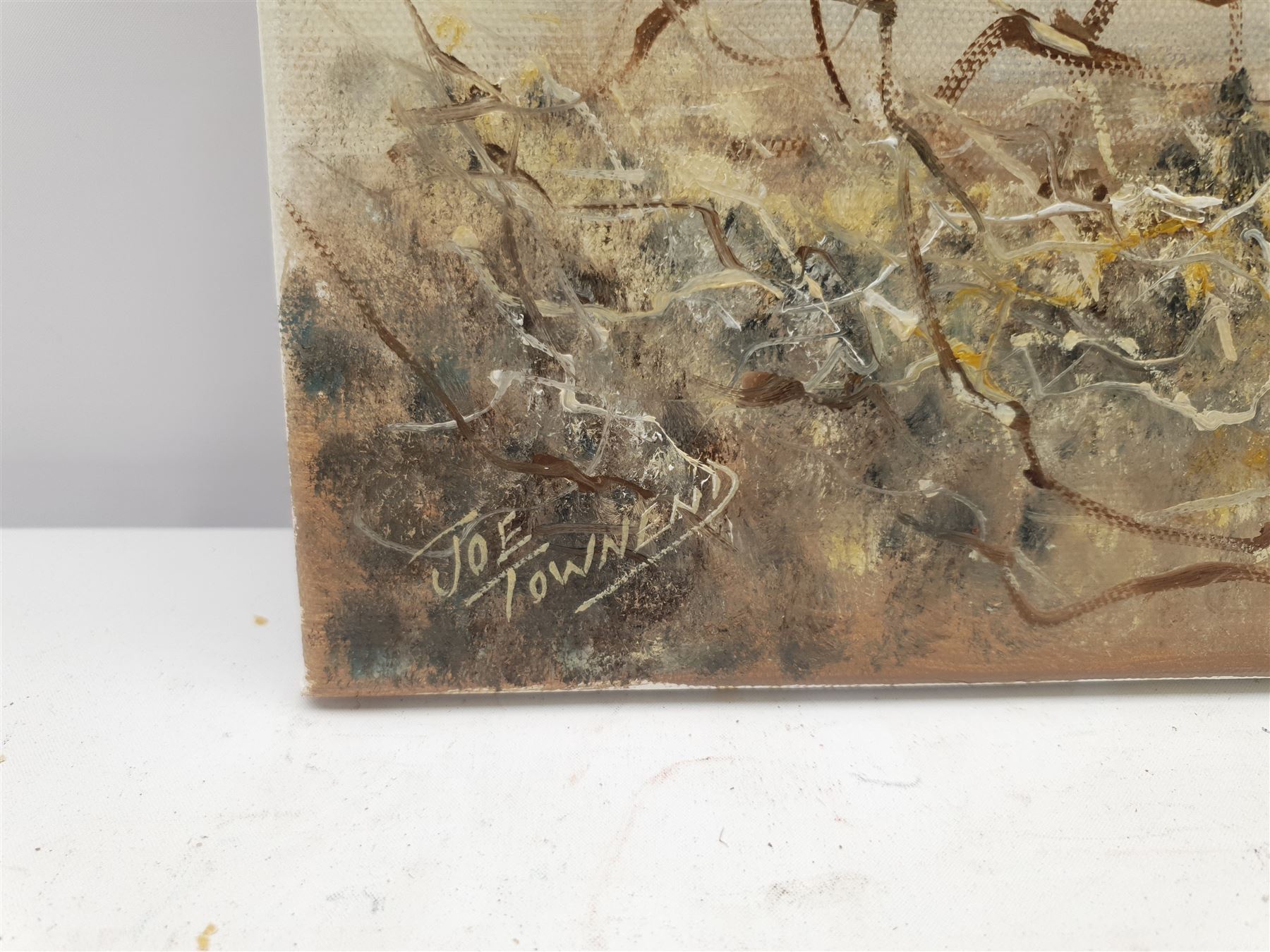 Joe Townend GRA (British 1946-): Elephants on the Savannah, oil on canvas signed 45cm x 60cm (unframed)