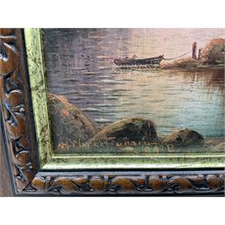 Nils Hans Christiansen RAC (Danish 1850-1922): River Valleys at Dusk, pair oils on board signed 22cm x 14cm (2)