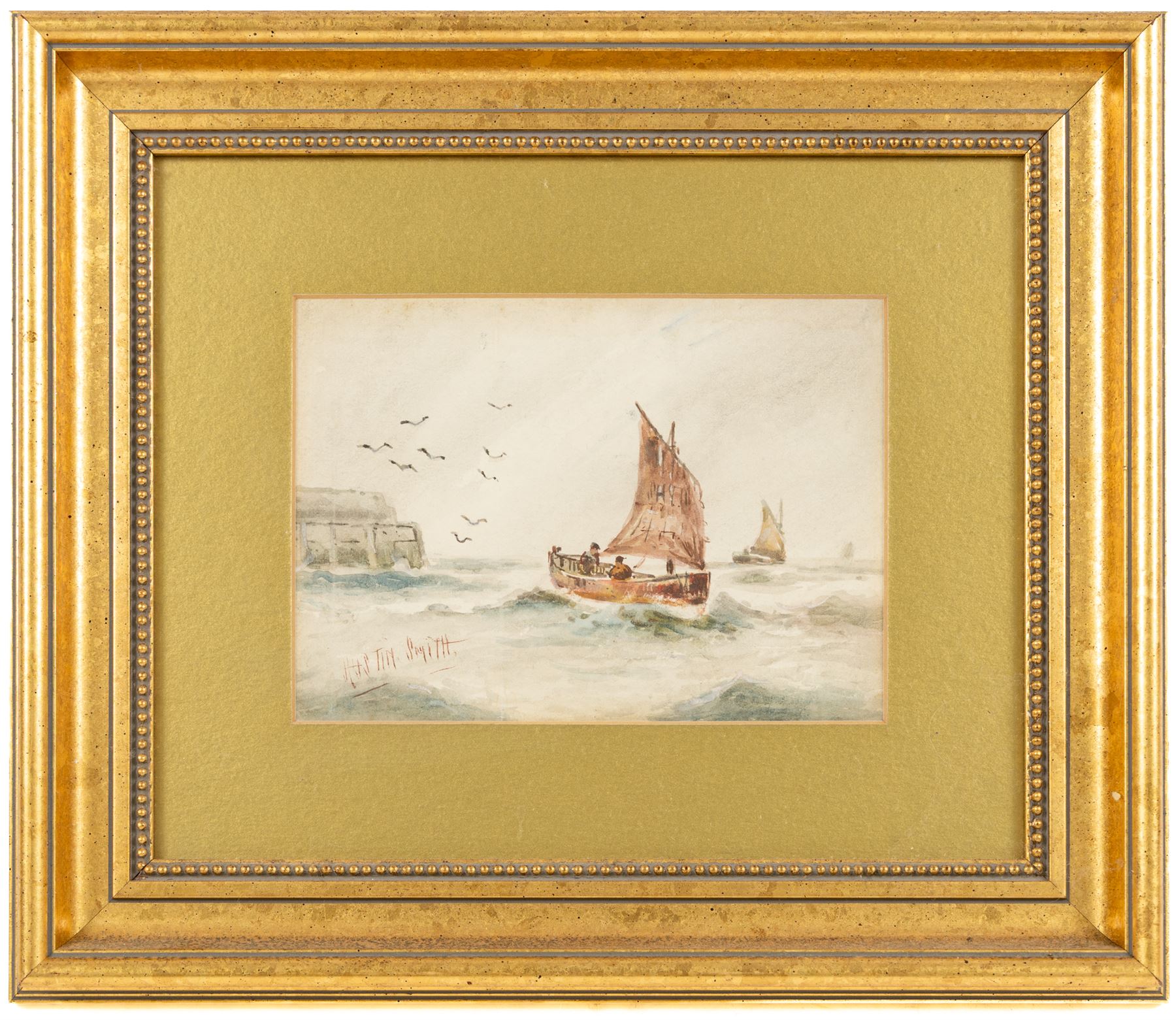 Austin Smith (British fl.1913-1928): Sailboats off Scarborough, pair of watercolours signed; together with Alfred Durham (British 19th century): Coastal Views of Scarborough, set of three watercolours heightened with white signed and one dated 1907 max 18cm x 32cm (5)