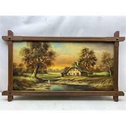 Horst Baumgart (German 1932-): Thatched Cottage II, oil on canvas signed 48cm x 98cm in cruciform oak Oxford frame