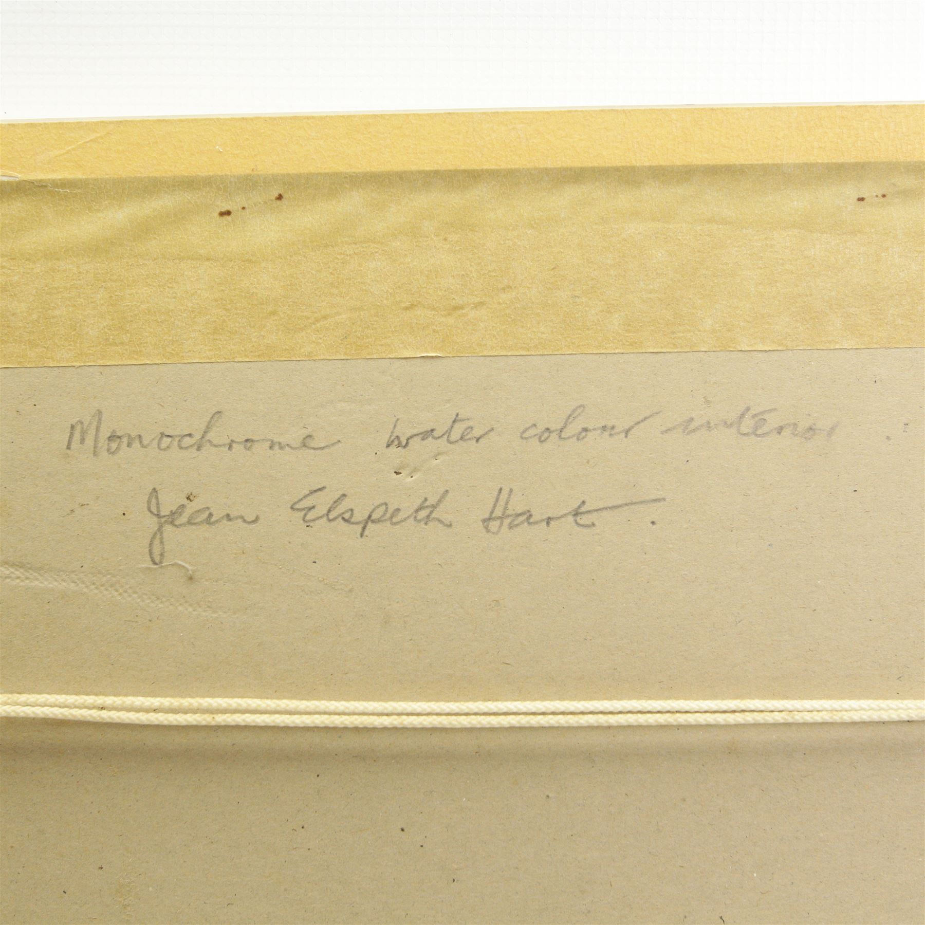 Jean Elspeth Hart (Canadian 19th Century): Interior Study, monochrome watercolour signed 34cm x 26cm