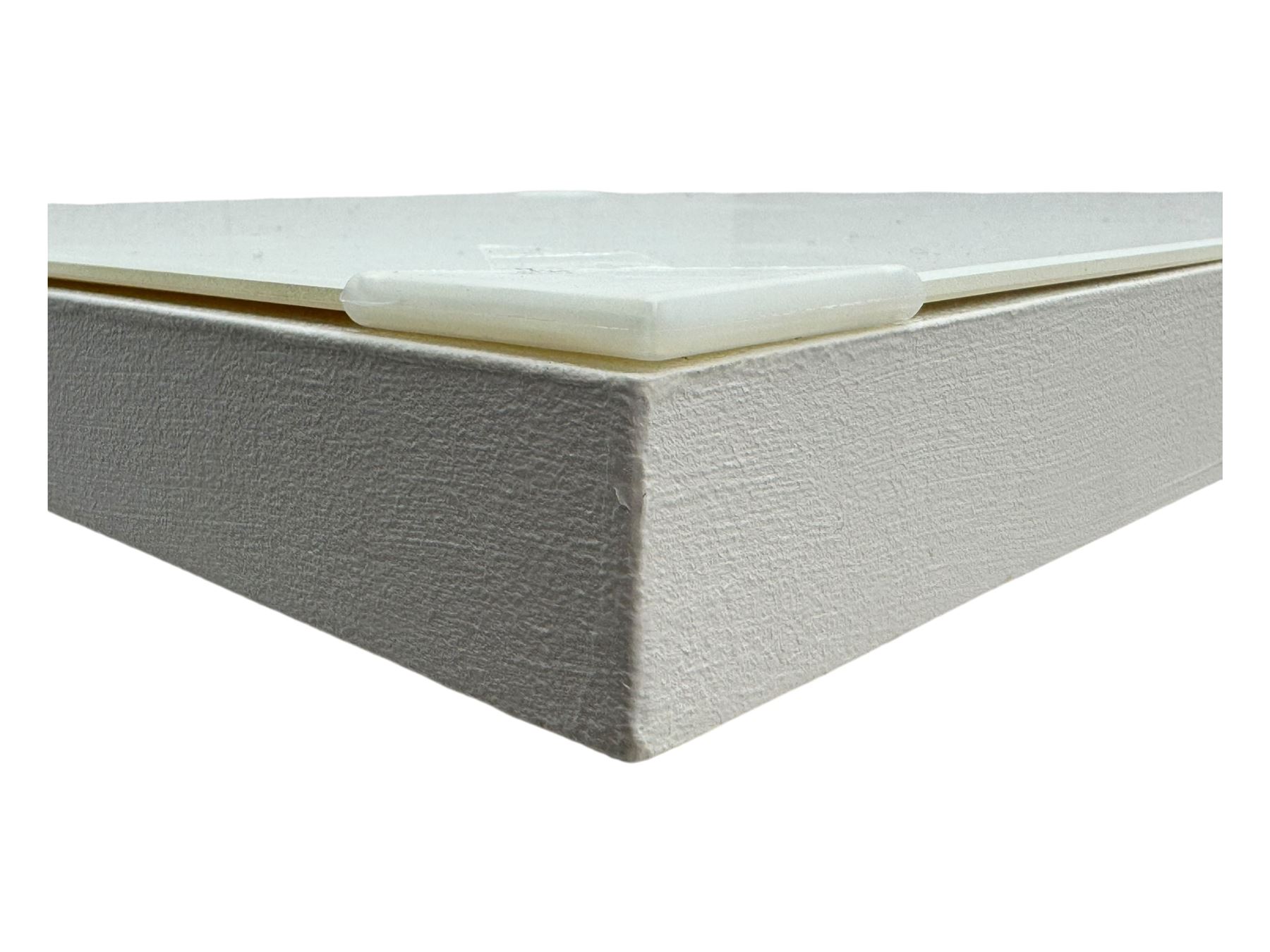 Contemporary butchers block kitchen trolley, white square top over beech frame, single pull-out drawer, dual slatted shelves, chrome towel rails, raised on square supports with castors