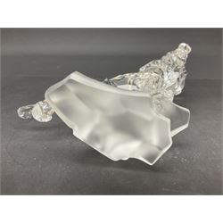 Swarovski Crystal animals, comprising camel and lion, both upon frosted crystal bases, together with Swarovski Crystal palm tree, upon similar frosted crystal base, tallest H14cm