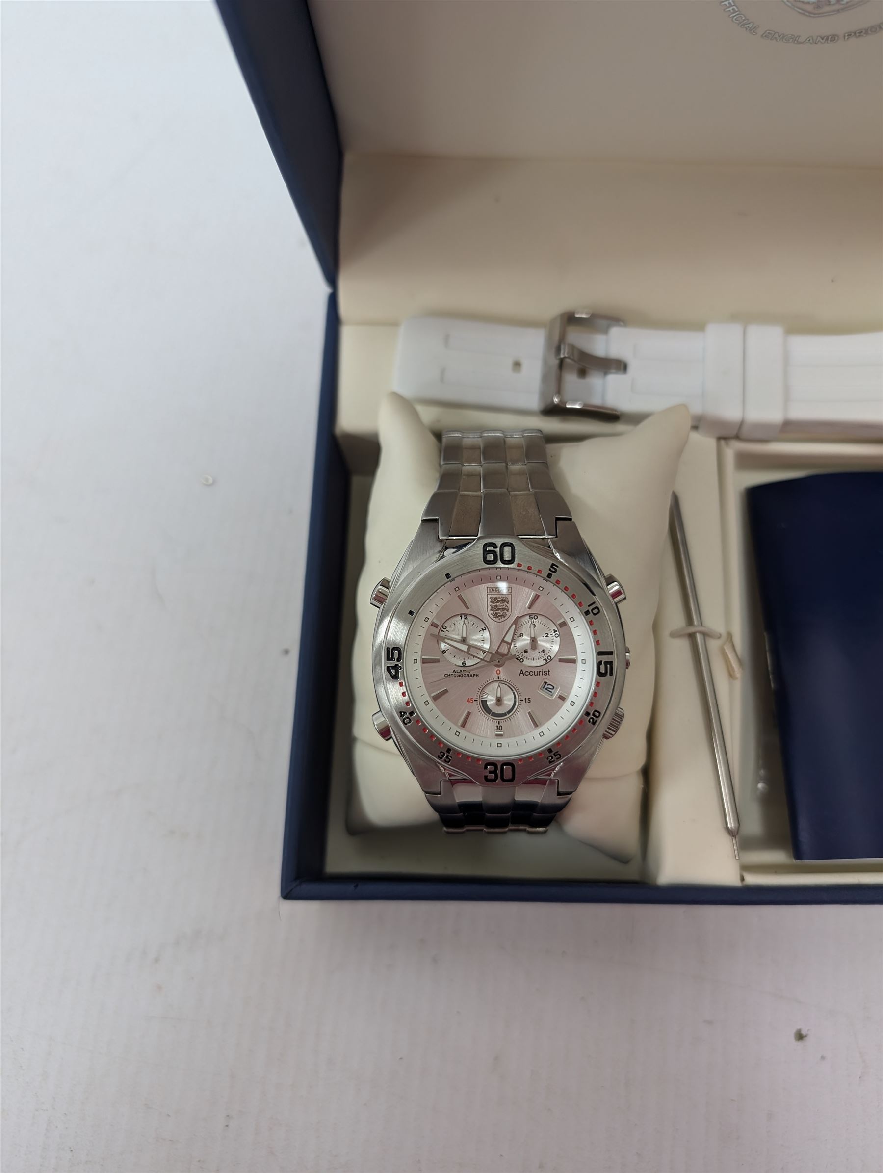 Accurist England Football chronograph alarm wristwatch, boxed