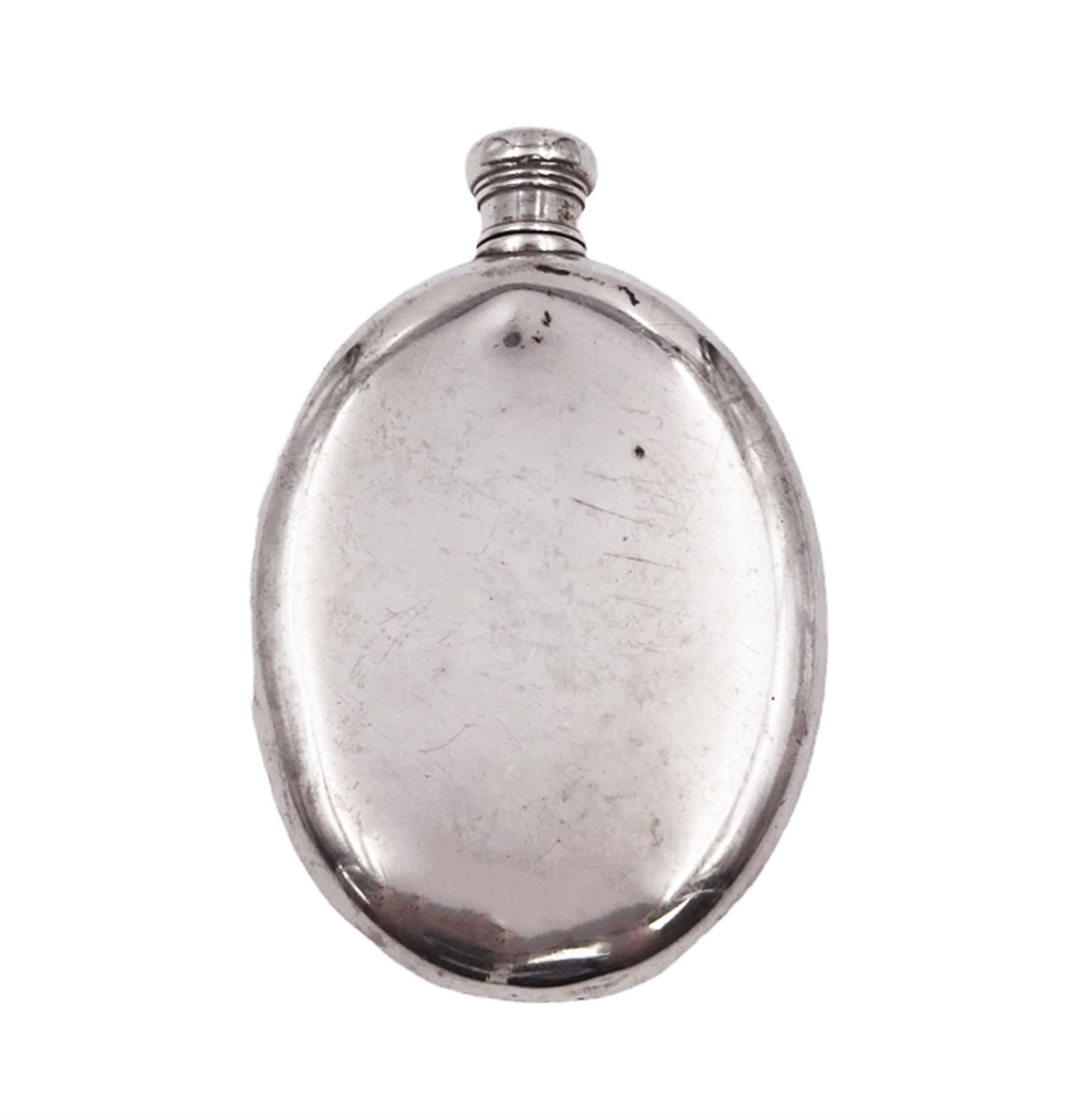 Tiffany & Co silver hip flask, of oval form with screw cap, stamped Tiffany & Co  26503327 Sterling Silver beneath, H11.5cm