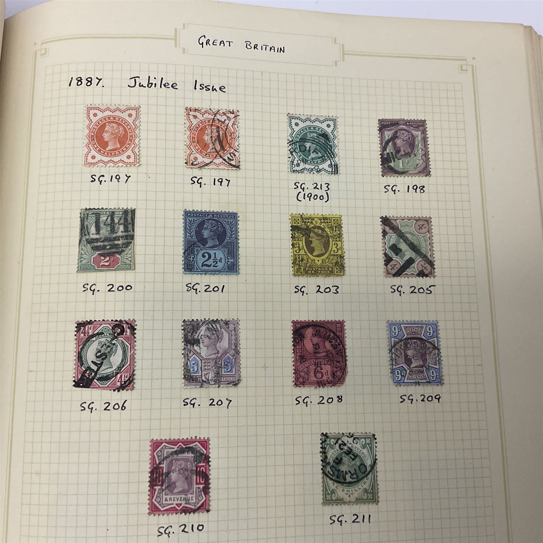 Queen Victoria and later Great British and World stamps, including imperf penny reds, perf penny reds, 1873-80 three pence stamps, 1883-84 two shillings and sixpence, various fiscal and revenue stamps, King George VI ten shilling dark blue used block of four, Aden, Antigua, Australia, Bahamas, Barbados, Basutoland, Bermuda, British Guiana, British Honduras, British Solomon Islands, Burma, Ceylon, Falkland Islands, Heligoland etc