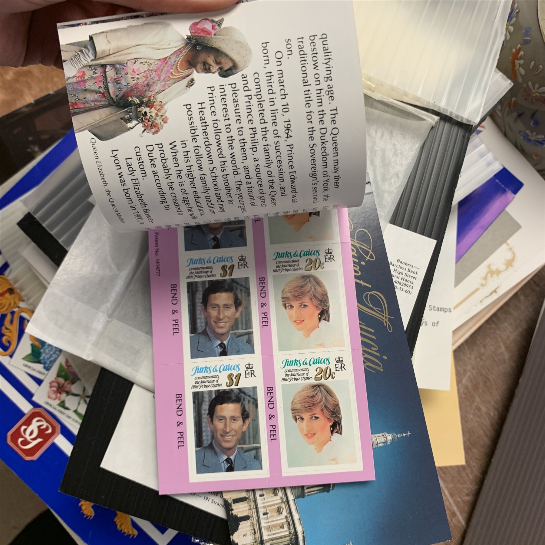 Commemorative stamps including Stanley Gibbons folder containing various stamps relating to ‘The Royal Wedding H.R.H Prince Charles & Lady Diana Spencer’, other similar stamps loose and in booklets and a small number of presentation packs.