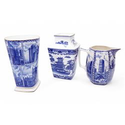 Ringtons items including novelty teapot Millenium Welsh Dresser, another Tea Time, tea caddy, Willow Story vase, Landmarks vase, five Millenium beakers etc