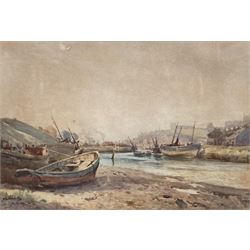 Albert George Stevens (Staithes Group 1863-1925): River Esk looking Downstream to Whitby, watercolour signed and dated 17.10.23, 34cm x 23cm