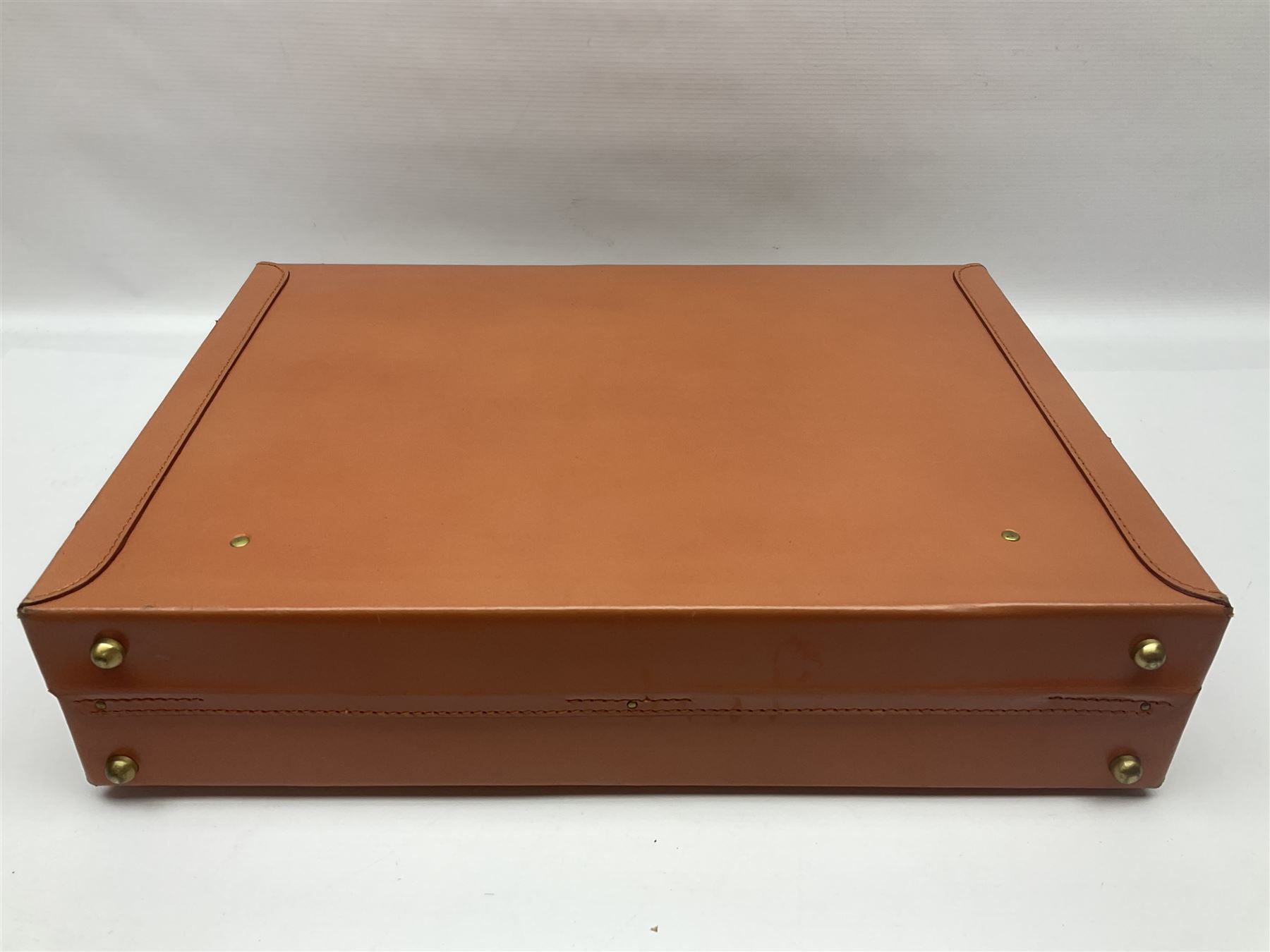 Papworth of Cambridge  leather attaché case, with brass fittings, with internal stationary compartments, H34cm, L47cm 