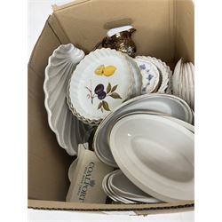 Royal Osborne part tea service comprising six cups, saucers and dessert plates, together with Churchill Alchemy dishes, three copper lustre jugs, Royal Worcester Evesham pattern dinner wares and other ceramics, in two boxes  