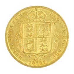 Queen Victoria 1887 gold half sovereign coin, shield reverse