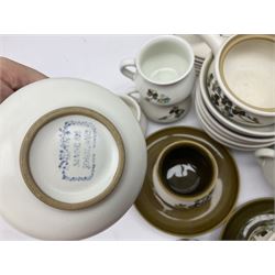 Denby Shamrock pattern part tea and dinner wares, to include six dinner plates, seven salad plates, seven side plates, one mug, three jugs of various sizes, one sugar bowl, sauce pot, nine bowls of various sizes, tea pot, coffee pot, etc (64)