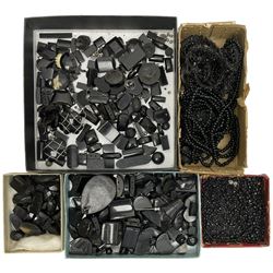Collection of Whitby Jet, French Jet and similar beads, oddments and fragments