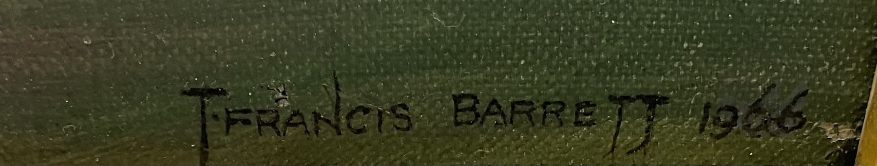 Thomas Francis Barrett AMC FRSA (British 20th century): 'Faith', oil on canvas signed and dated 1966, titled verso with artist's addresses 106cm x 71cm in Pre-Raphaelite style hand-tooled gilt gesso frame
Provenance: Royal Academy Exhibition 1968, label verso 