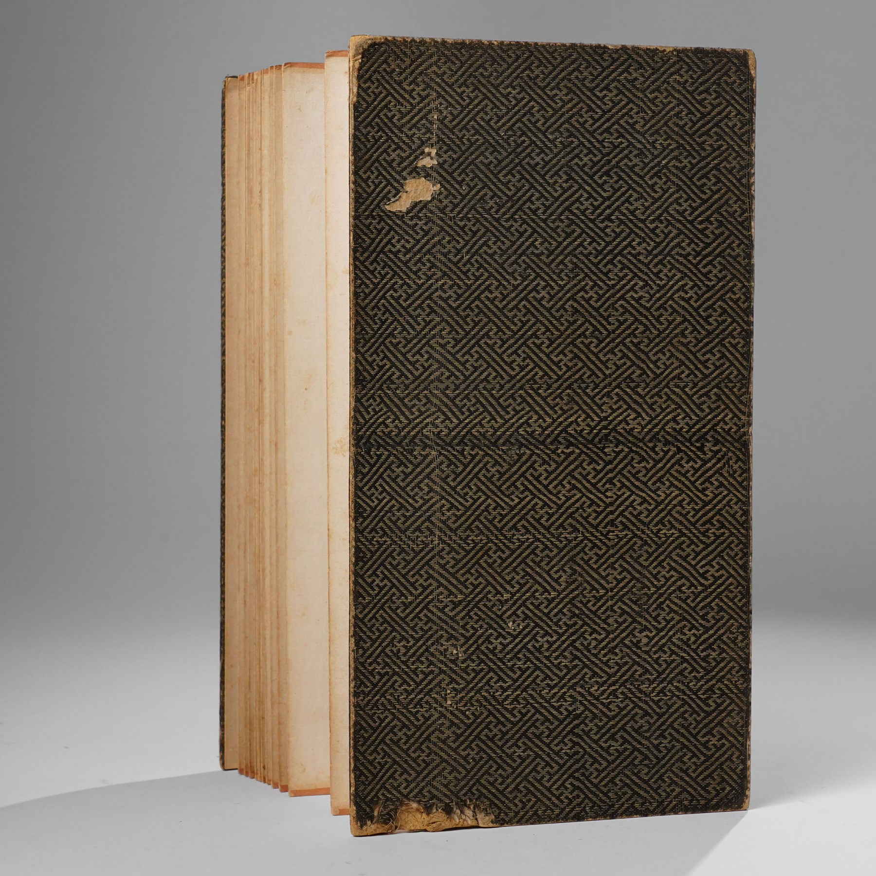 Chinese fold out book, comprising 12 hand-coloured woodblock landscapes each bearing inscription and artists seal  