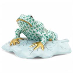 Herend porcelain model of a frog on a leaf, together with pierced potpourri with cover in floral design, each with marks to base, H8cm (2)