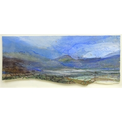 Katharine Holmes (Northern British 1962-): 'Clouds Over the Hills', mixed media signed, titled on label verso 15cm x 37cm
