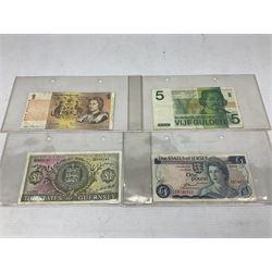 Banknotes, including Government of Gibraltar one pound 20th November 1971 'H220845', The Central Bank of Ireland one pound 30.9.76 '43L337212' etc