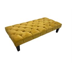 Rectangular footstool, upholstered in buttoned mustard fabric