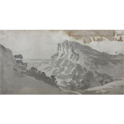 Nicholas Pocock (British 1740-1821): 'High Tor from the Hagwood - Matlock', pencil and wash signed, titled and dated 'June 6 1794' verso 15cm x 28cm 
Provenance: with Abbott & Holder, Museum Street, London, label verso