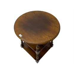 Batheaston - oak tavern table, circular moulded top over two tiers with turned supports, fitted with hidden drawer