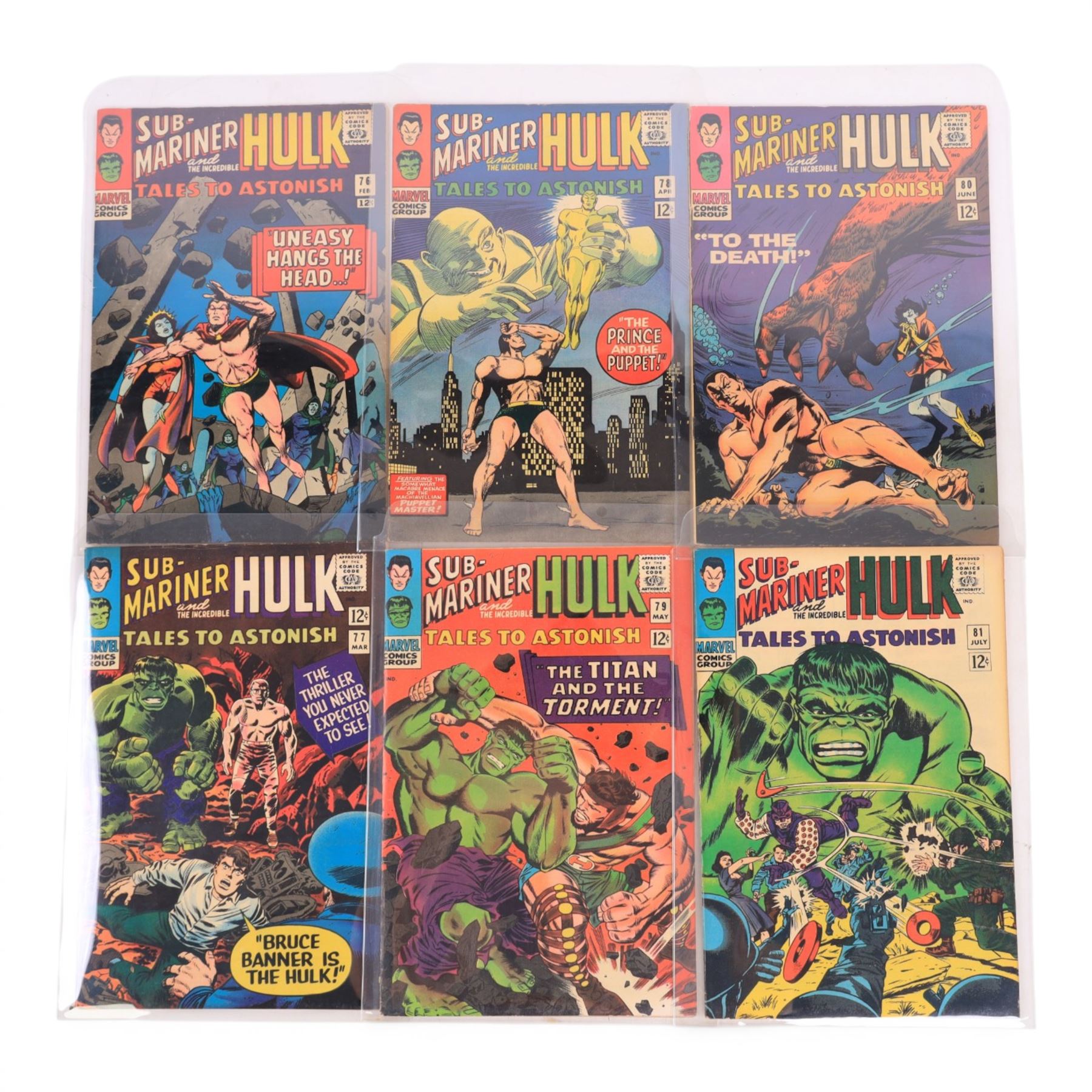Forty Marvel Silver Age 'Tales to Astonish' comic books, featuring The Incredible Hulk, Giant Man and Sub-Mariner, spanning years 1964-1968, comprising issues #62-#69 and #71-#101