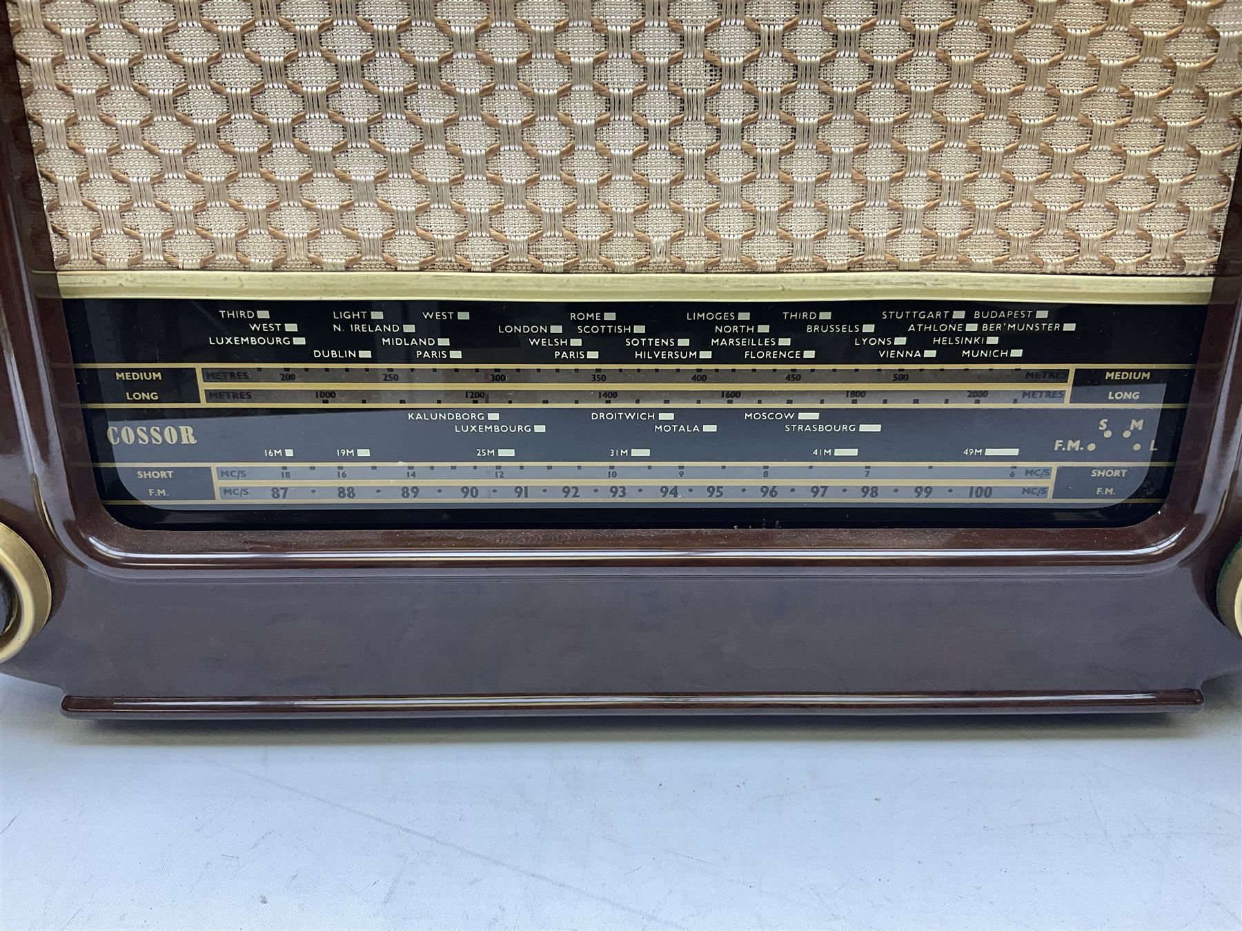 1950s Philips valve radio model B3G63A in brown Bakelite case, W42cm D21cm H30cm, together with 1950s Cossor Melody Maker model 524 radio and 1950s Grundig model 2041, tallest H35.5cm