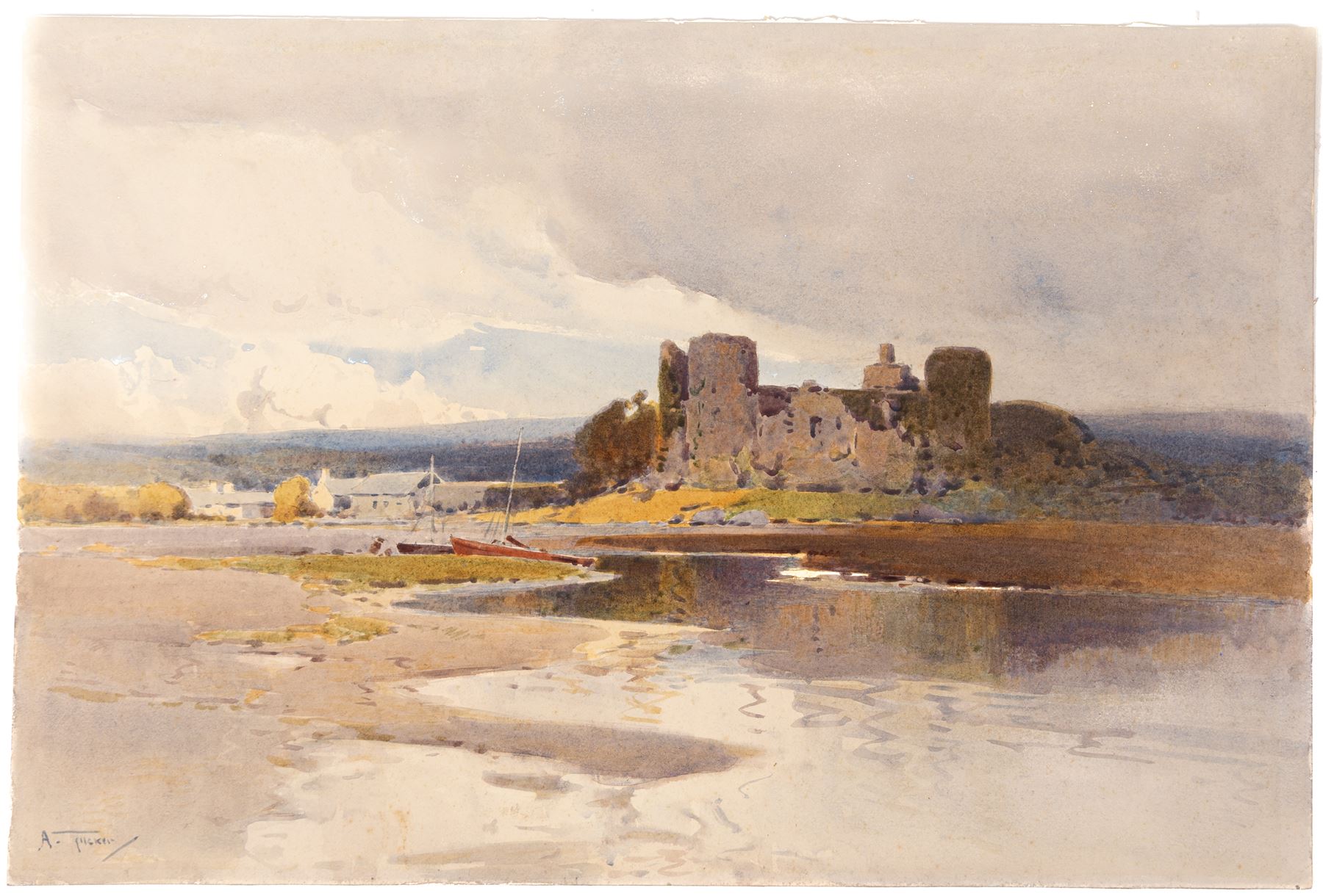 Arthur Tucker (British 1864-1929): 'Ben Nevis from Corpach' and 'Laugharne Castle - Carmarthenshire', two watercolours signed, one titled on the mount, the other titled verso, max 30.5cm x 46cm (2) (unframed)