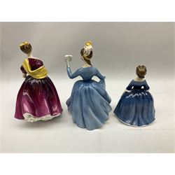 Royal Doulton figures, comprising Lynsey HN3043, Tinkle Bell HN1677, Debbie HN2385, Bedtime HN 1978, Darling HN1985, Adrienne HN3159 and Leading Lady HN2296