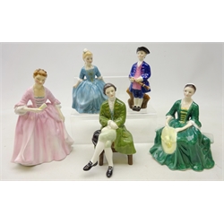  Five Royal Doulton figures in the Williamsburg series comprising ' A Lady from ...' HN2228, ' A Gentleman from ...' HN2227, 'A Hostess of ...' HN2209, 'Child from ...' HN2154 and 'Boy from ...' HN2183 (5)  