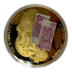 Mostly commemorative coins, medallions and fantasy coinage, including various 'Sainsbury's Makers of the Millennium' medal collection folders containing various medallions, The Toer Mint commemorative four medallion set in fitted case, Queen Elizabeth II 1982 silver proof piedfort twenty pence coin cased with certificate, various part filled The London Mint office folders etc