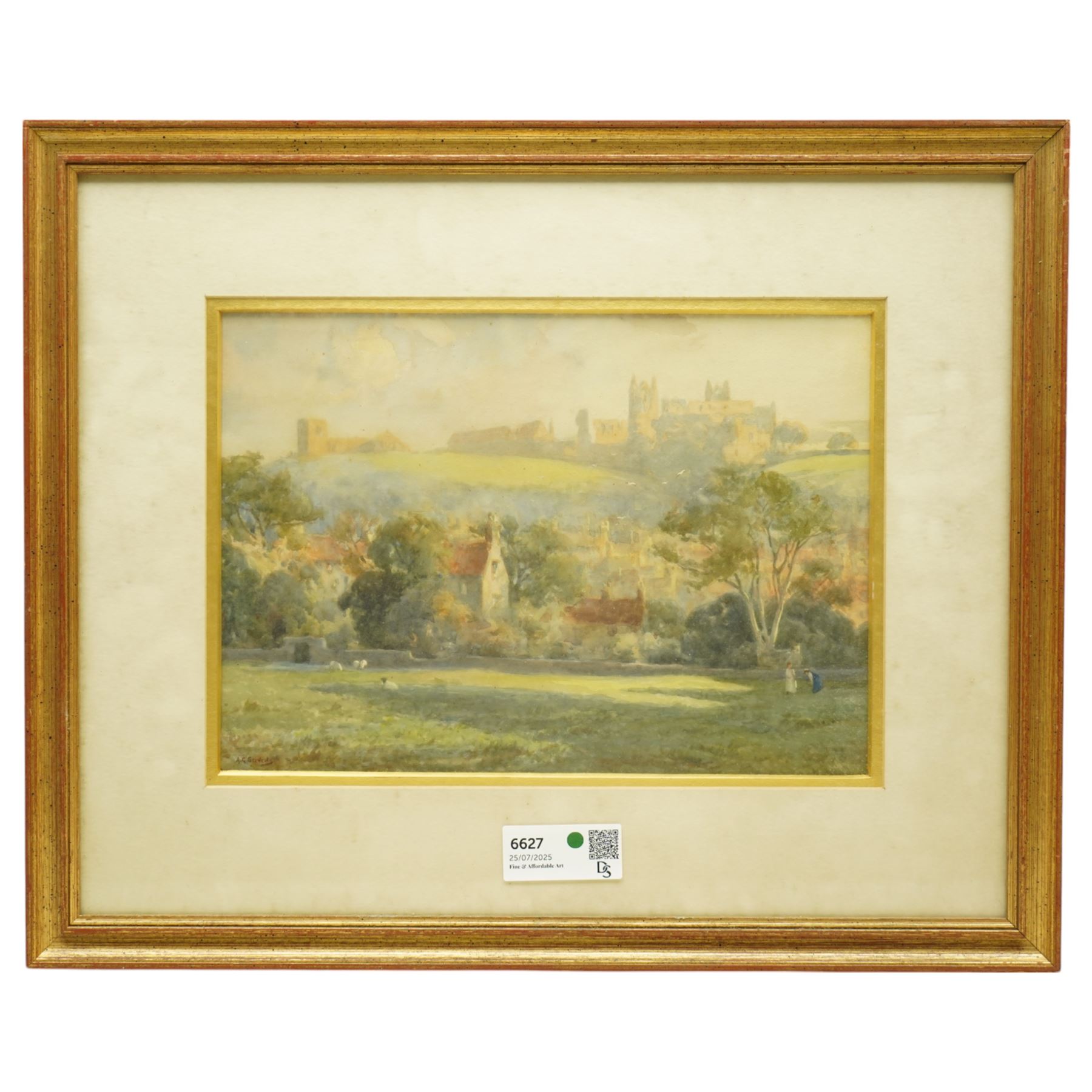 Albert George Stevens (Staithes Group 1863-1925): Yorkshire Landscape with Hilltop Ruins, watercolour signed 25cm x 35cm