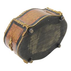19th century French gilt metal mounted ebonised, kingwood and birdseye maple table jardinière, of serpentine form upon four compressed bun feet, with lift out metal liner, H15cm W33cm D24cm