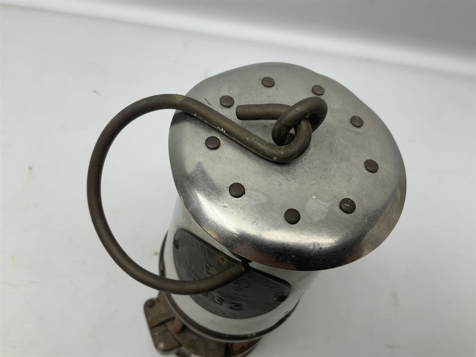 Miners Lamp The Protector, Eccles no 3533, with engraved plaque, H26cm