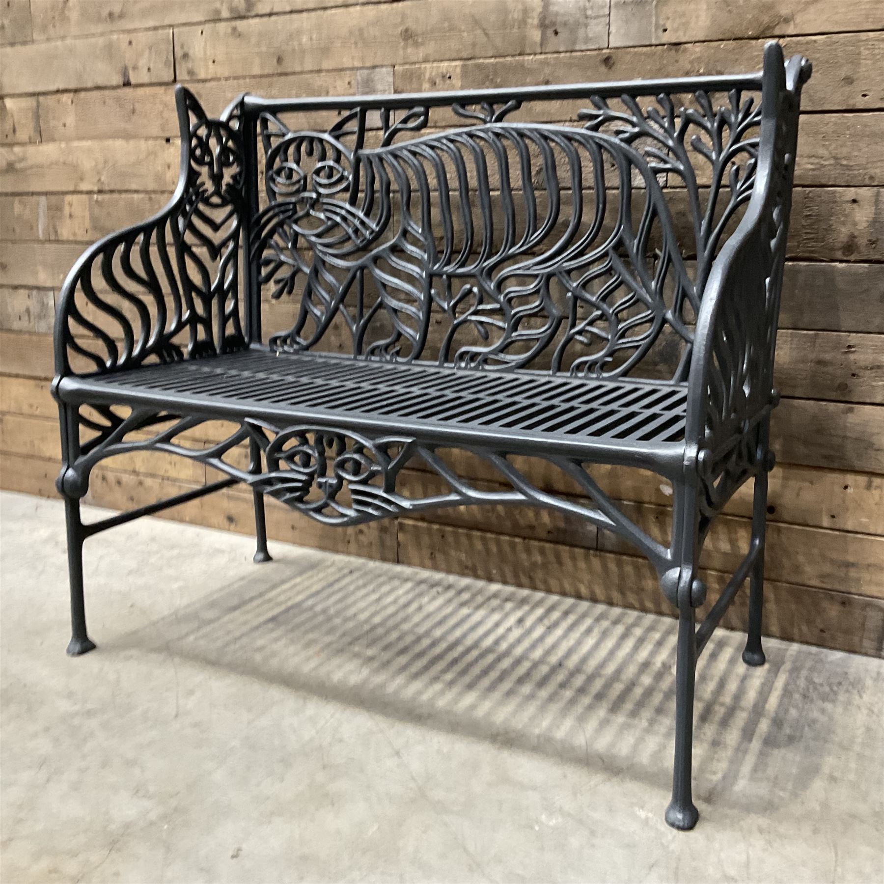 Richard Bawden (1936-2024); - Cat design painted cast iron garden bench